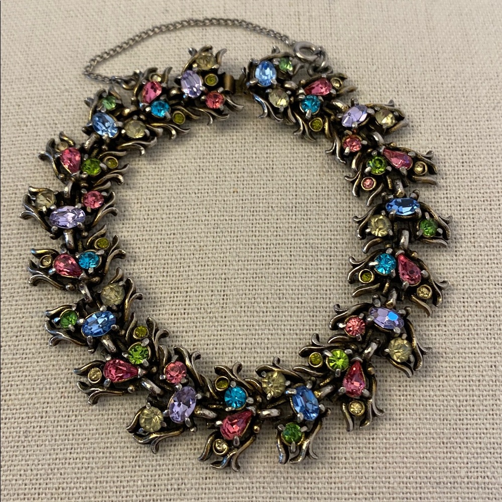 Vintage HollyCraft Bracelet 1950 Pastel Rhinestones Pink Blue Green Glamorous